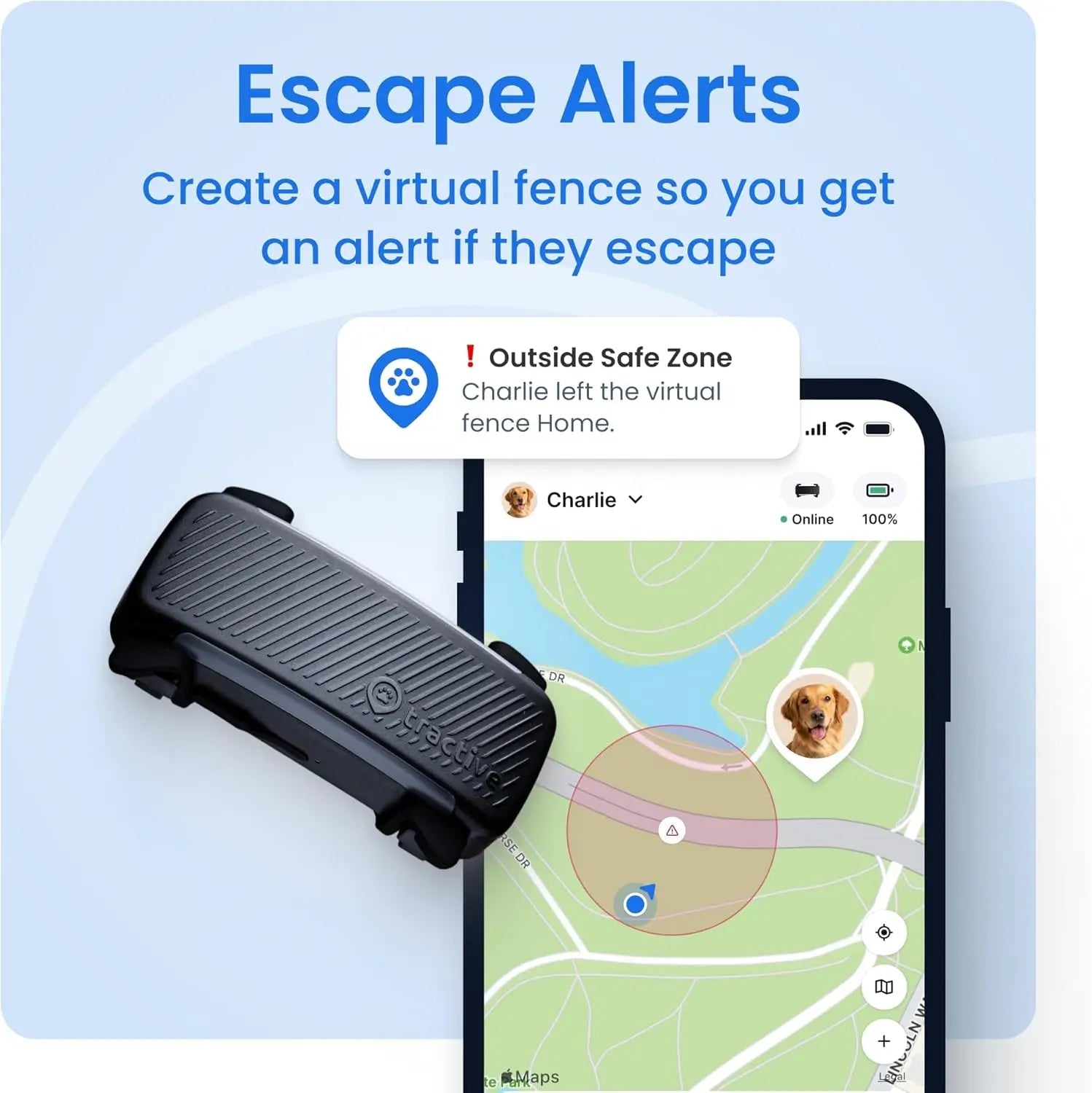 Smart Dog GPS Tracker with Virtual Fence, Vital Signs & Bark Monitoring, Waterproof Collar Attachment